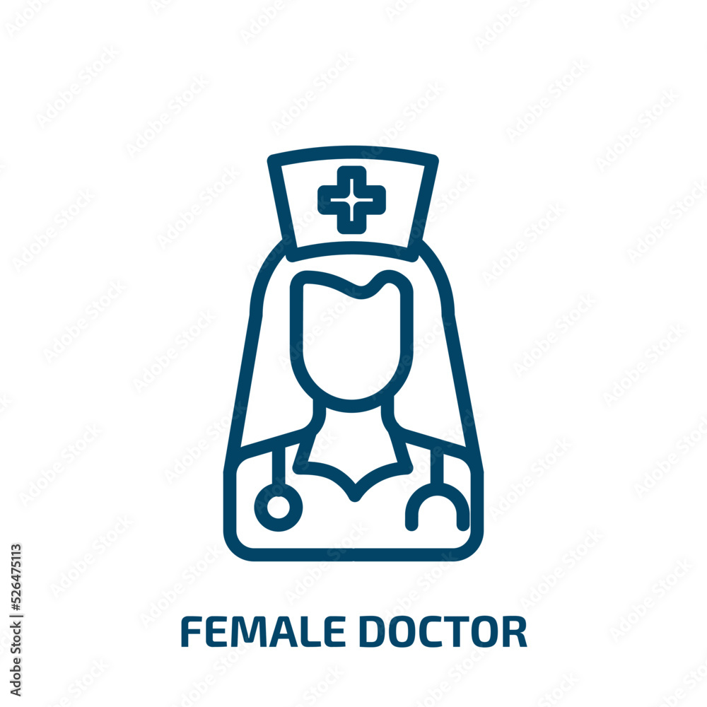 female doctor icon from people collection. Thin linear female doctor, medical, occupation outline icon isolated on white background. Line vector female doctor sign, symbol for web and mobile female doctor icon from people collection. Thin linear female doctor, medical, occupation outline icon isolated on white background. Line vector female doctor sign, symbol for web and mobile
