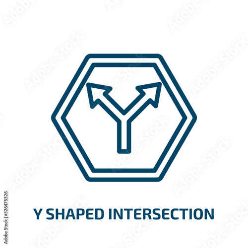 y shaped intersection icon from shapes collection. Thin linear y shaped intersection, intersection, letter outline icon isolated on white background. Line vector y shaped intersection sign, symbol for