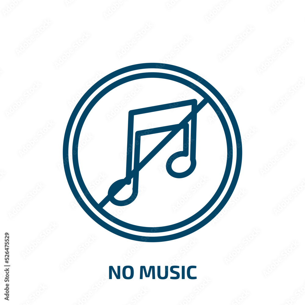 no music icon from signs collection. Thin linear no music, music, sound outline icon isolated on white background. Line vector no music sign, symbol for web and mobile no music icon from signs collection. Thin linear no music, music, sound outline icon isolated on white background. Line vector no music sign, symbol for web and mobile