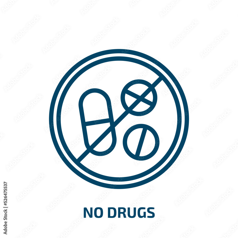 no drugs icon from signs collection. Thin linear no drugs, drug, health outline icon isolated on white background. Line vector no drugs sign, symbol for web and mobile no drugs icon from signs collection. Thin linear no drugs, drug, health outline icon isolated on white background. Line vector no drugs sign, symbol for web and mobile