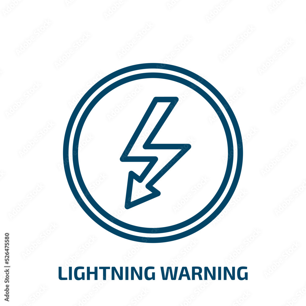 lightning warning icon from signs collection. Thin linear lightning warning, arrow, thunder outline icon isolated on white background. Line vector lightning warning sign, symbol for web and mobile lightning warning icon from signs collection. Thin linear lightning warning, arrow, thunder outline icon isolated on white background. Line vector lightning warning sign, symbol for web and mobile