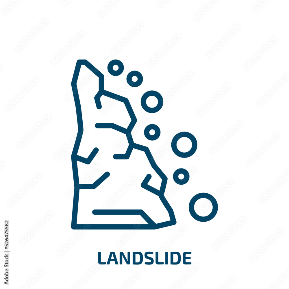 landslide icon from signs collection. Thin linear landslide, danger, fire outline icon isolated on white background. Line vector landslide sign, symbol for web and mobile
