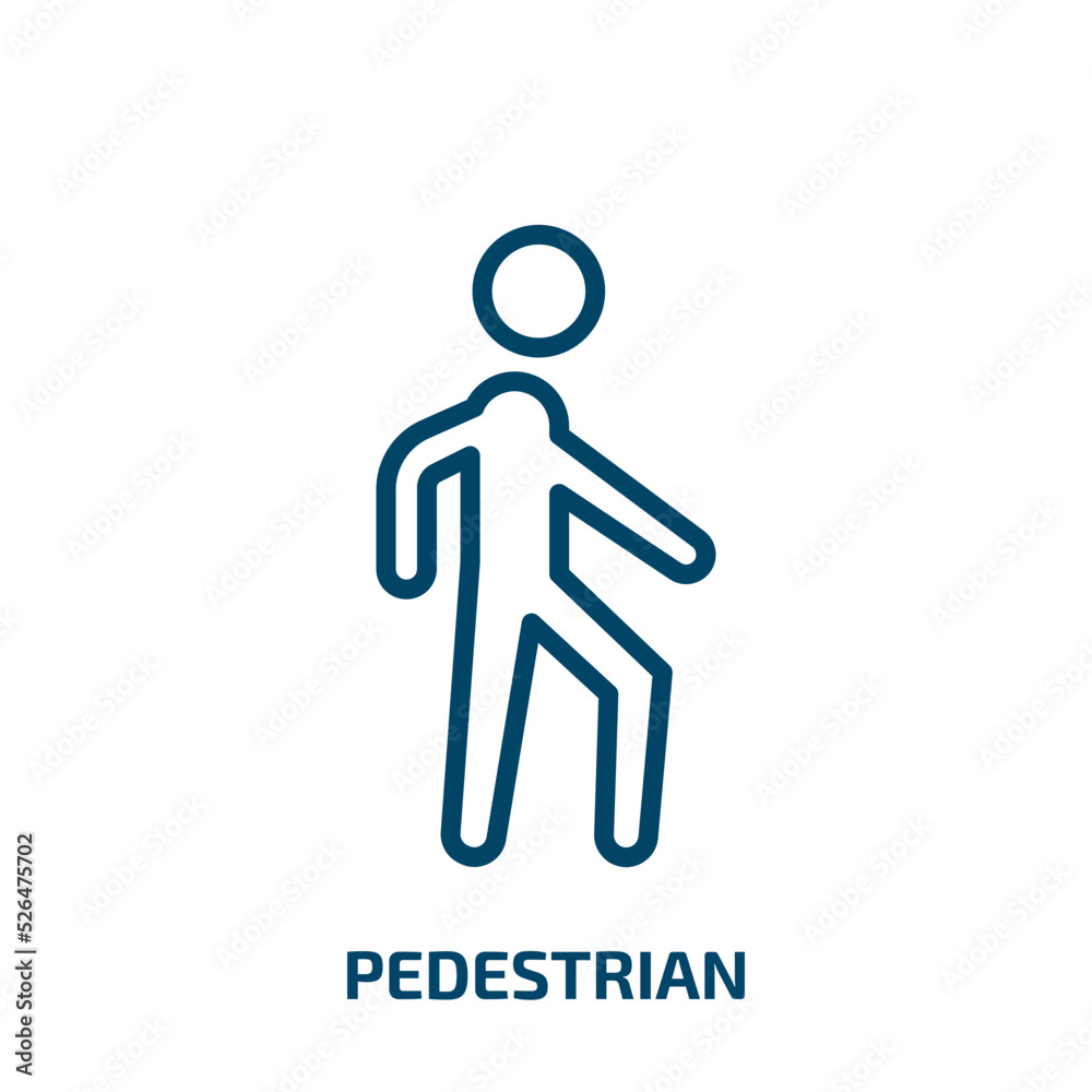 pedestrian icon from signs collection. Thin linear pedestrian, safety, man outline icon isolated on white background. Line vector pedestrian sign, symbol for web and mobile pedestrian icon from signs collection. Thin linear pedestrian, safety, man outline icon isolated on white background. Line vector pedestrian sign, symbol for web and mobile