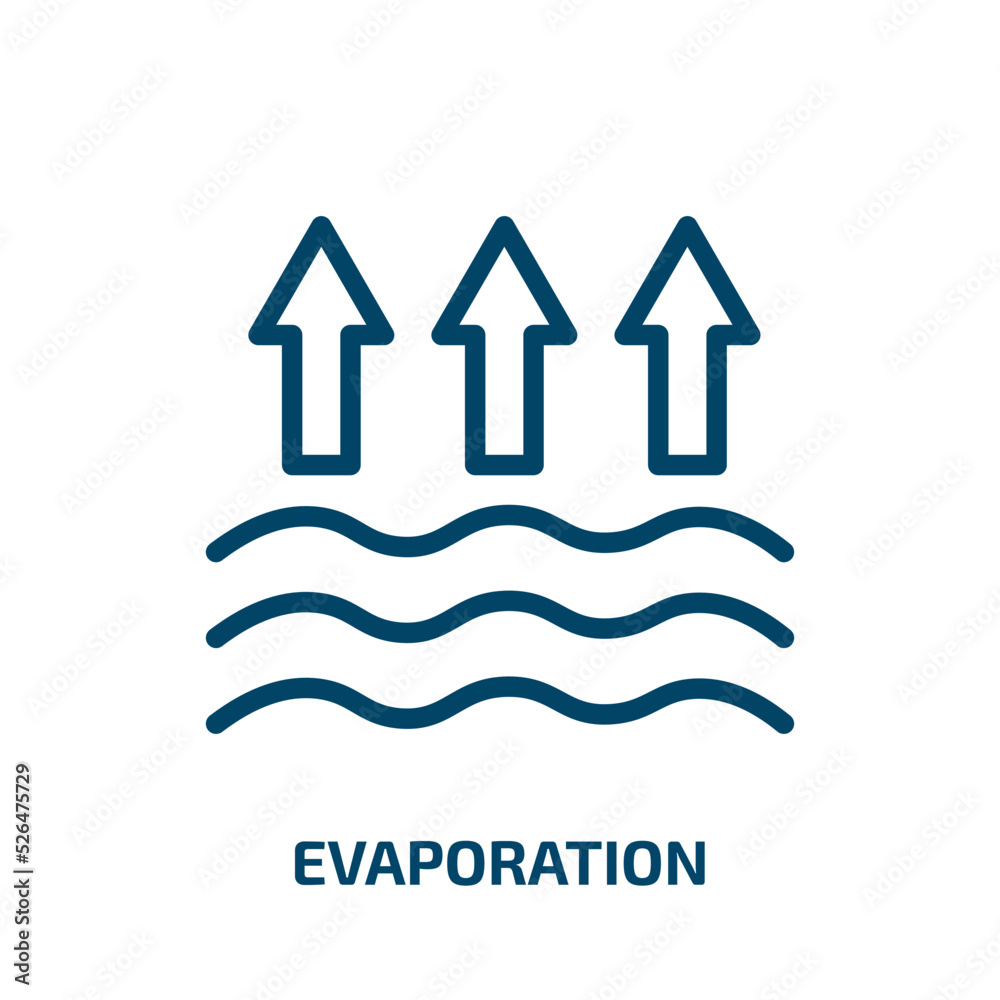evaporation icon from technology collection. Thin linear evaporation, arrow, water outline icon isolated on white background. Line vector evaporation sign, symbol for web and mobile