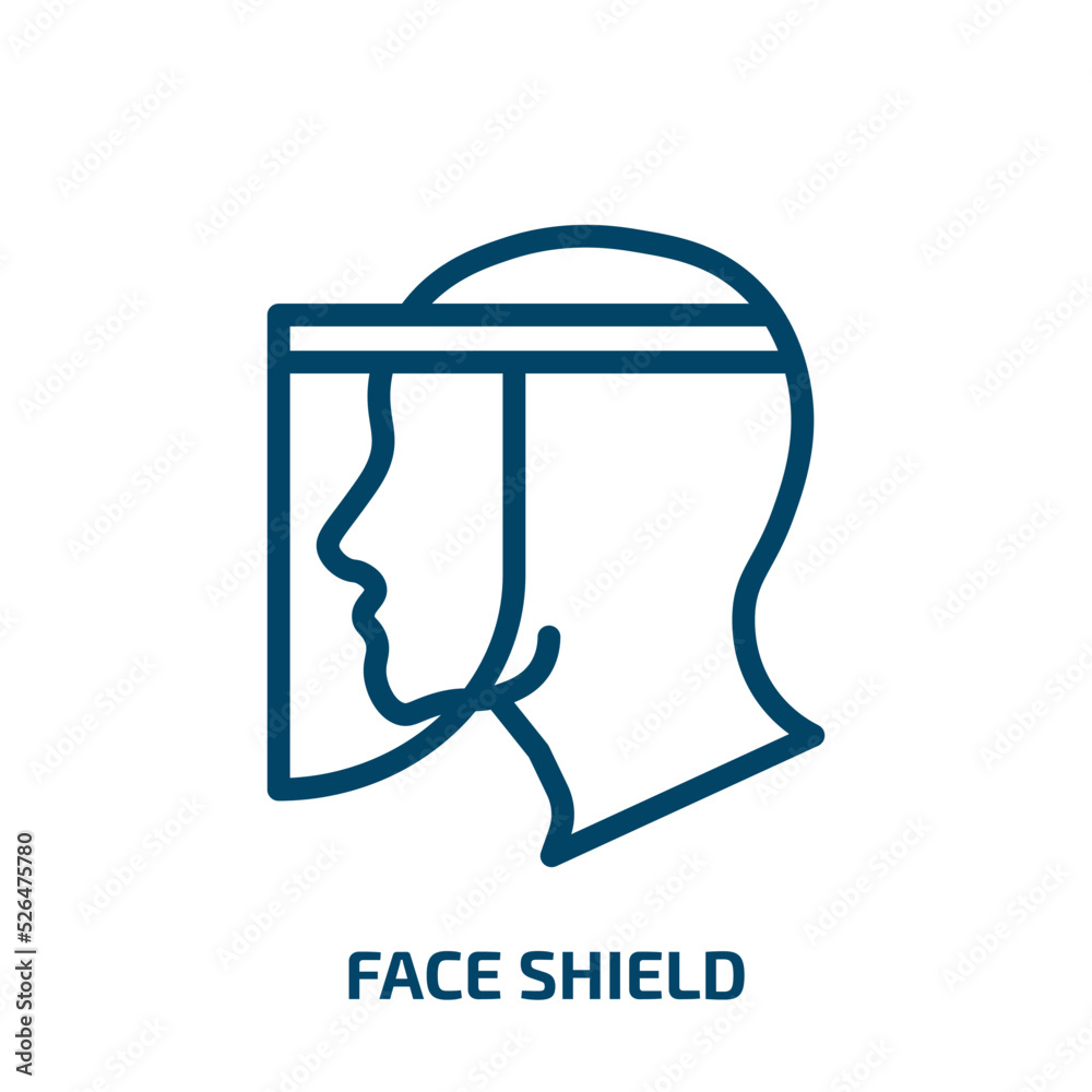Fototapeta premium face shield icon from technology collection. Thin linear face shield, shield, protection outline icon isolated on white background. Line vector face shield sign, symbol for web and mobile
