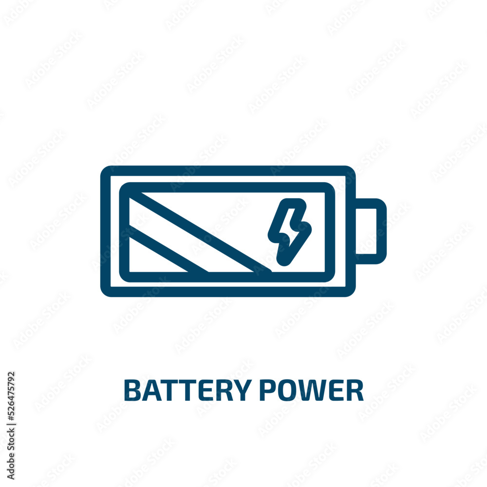 battery power icon from technology collection. Thin linear battery power, battery, power outline icon isolated on white background. Line vector battery power sign, symbol for web and mobile battery power icon from technology collection. Thin linear battery power, battery, power outline icon isolated on white background. Line vector battery power sign, symbol for web and mobile
