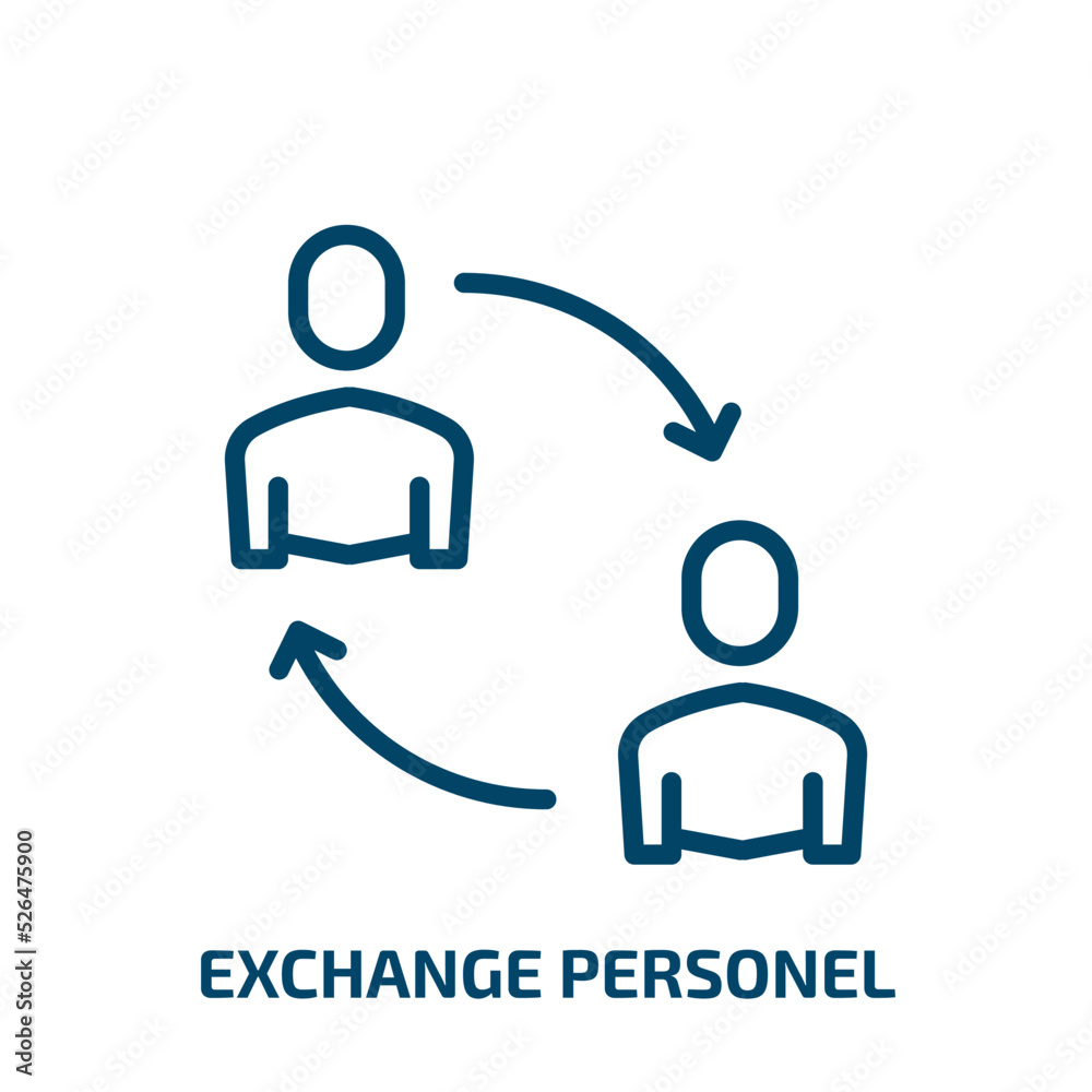 exchange personel icon from user interface collection. Thin linear exchange personel, signboard, glossy outline icon isolated on white background. Line vector exchange personel sign, symbol for web - obrazy, fototapety, plakaty 