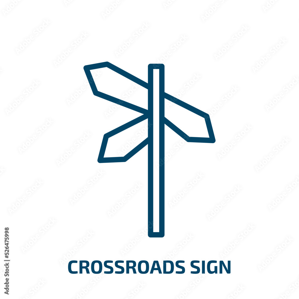 crossroads sign icon from user interface collection. Thin linear crossroads sign, road, street outline icon isolated on white background. Line vector crossroads sign sign, symbol for web and mobile crossroads sign icon from user interface collection. Thin linear crossroads sign, road, street outline icon isolated on white background. Line vector crossroads sign sign, symbol for web and mobile
