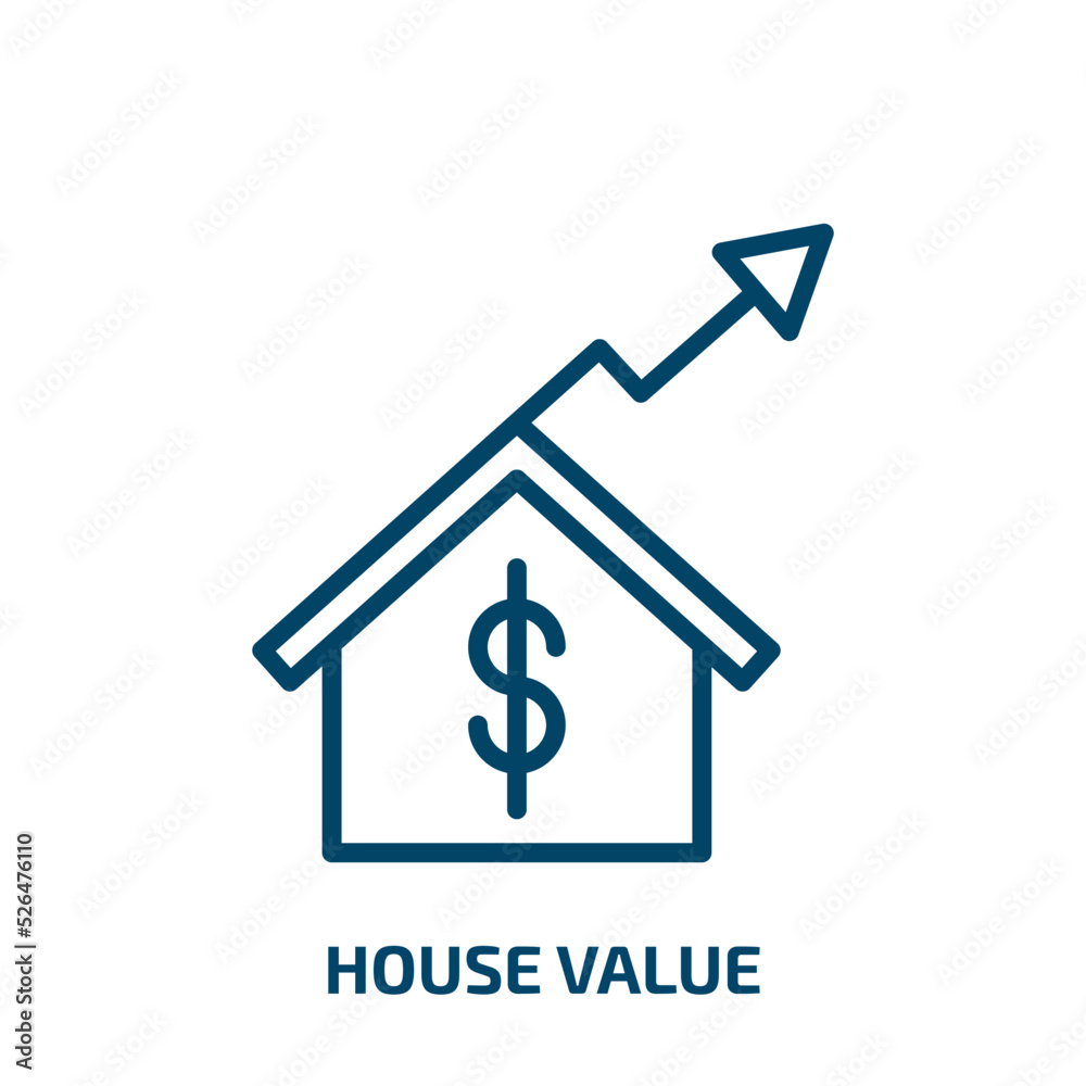 house value icon from user interface collection. Thin linear house value, house, business outline icon isolated on white background. Line vector house value sign, symbol for web and mobile house value icon from user interface collection. Thin linear house value, house, business outline icon isolated on white background. Line vector house value sign, symbol for web and mobile
