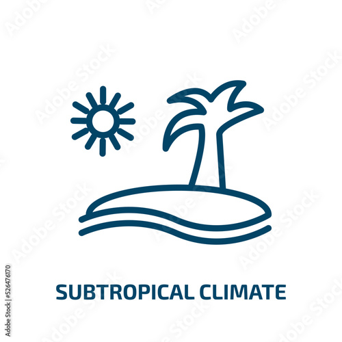 subtropical climate icon from weather collection. Thin linear subtropical climate, palm, branch outline icon isolated on white background. Line vector subtropical climate sign, symbol for web and
