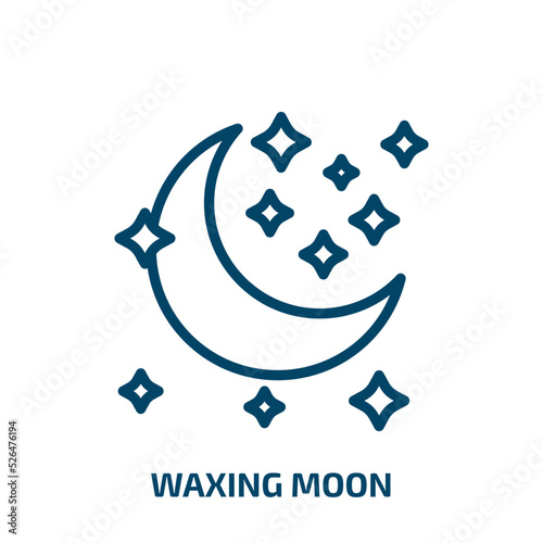 waxing moon icon from weather collection. Thin linear waxing moon, phase, moon outline icon isolated on white background. Line vector waxing moon sign, symbol for web and mobile
