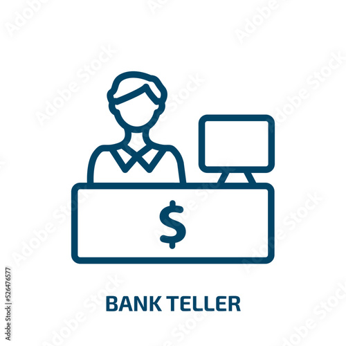 bank teller icon from business collection. Thin linear bank teller, bank, teller outline icon isolated on white background. Line vector bank teller sign, symbol for web and mobile