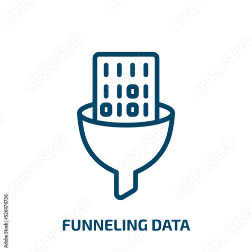 funneling data icon from business and analytics collection. Thin linear funneling data, data, funnel outline icon isolated on white background. Line vector funneling data sign, symbol for web and