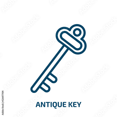 antique key icon from construction tools collection. Thin linear antique key, antique, key outline icon isolated on white background. Line vector antique key sign, symbol for web and mobile