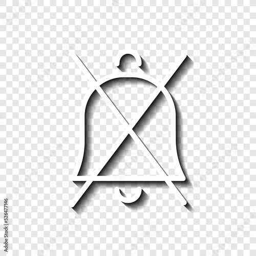 Mute notifications, no sound, silent, no bell simple icon vector. Flat design. White with shadow on transparent grid.ai