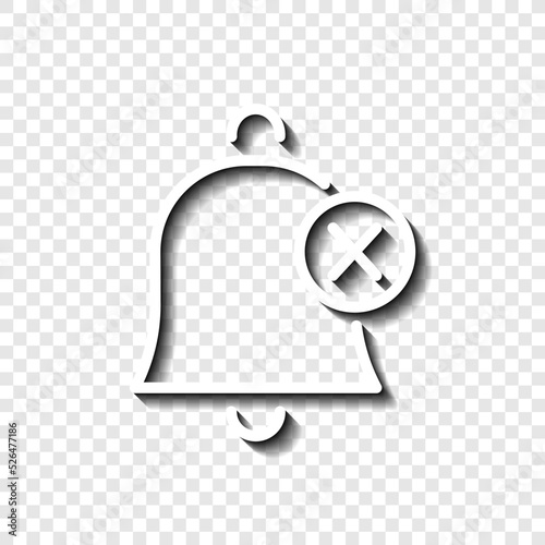 Mute notifications, silent, no sound, no bell logo simple icon vector. Flat design. White with shadow on transparent grid.ai