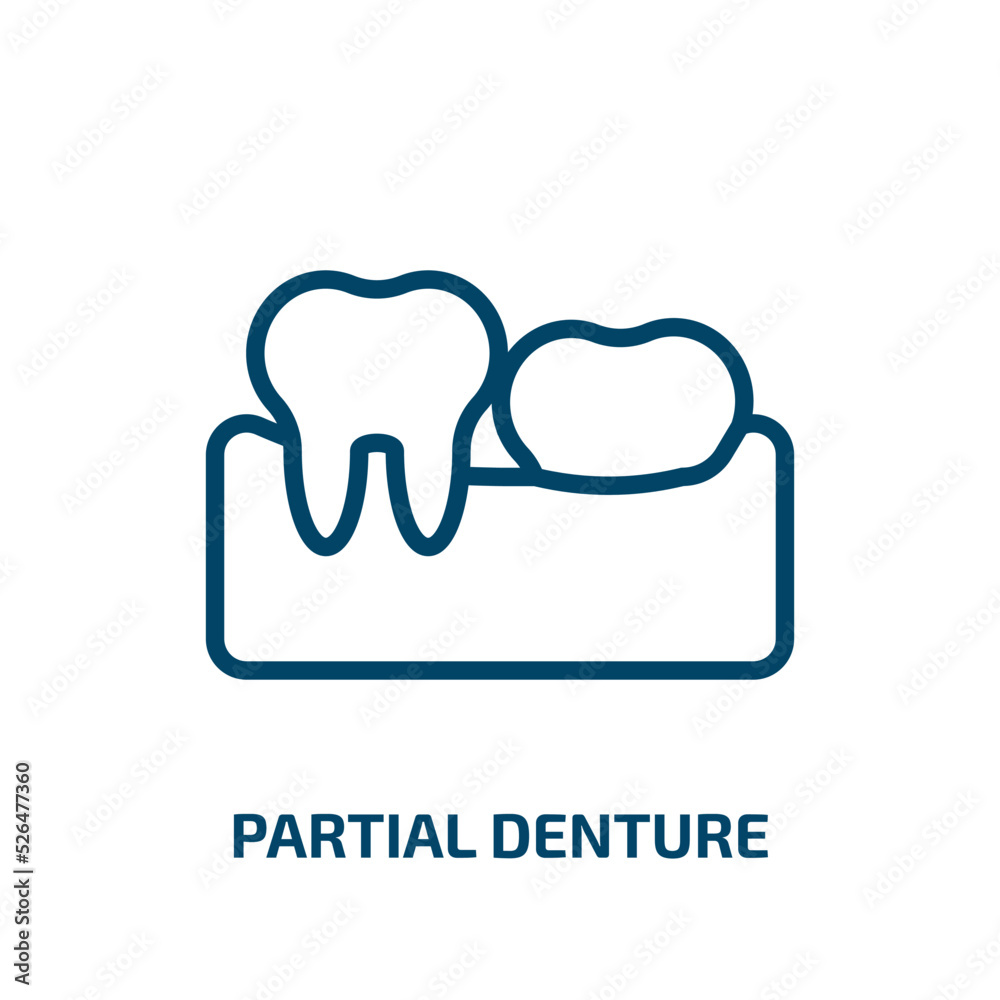 partial denture icon from dentist collection. Thin linear partial denture, denture, dental outline icon isolated on white background. Line vector partial denture sign, symbol for web and mobile