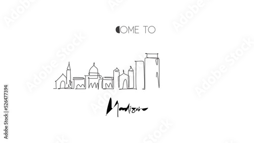 Animated self drawing of continuous line draw Madison city skyline, Wisconsin. Famous city scraper landscape. World travel home wall decor art poster print concept. Full length one line animation. photo