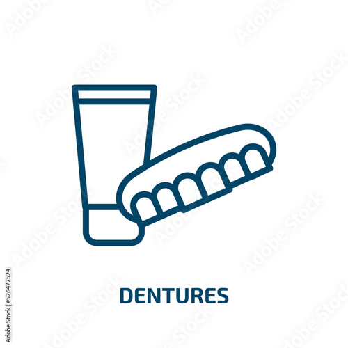 dentures icon from dentist collection. Thin linear dentures, dentist, medicine outline icon isolated on white background. Line vector dentures sign, symbol for web and mobile