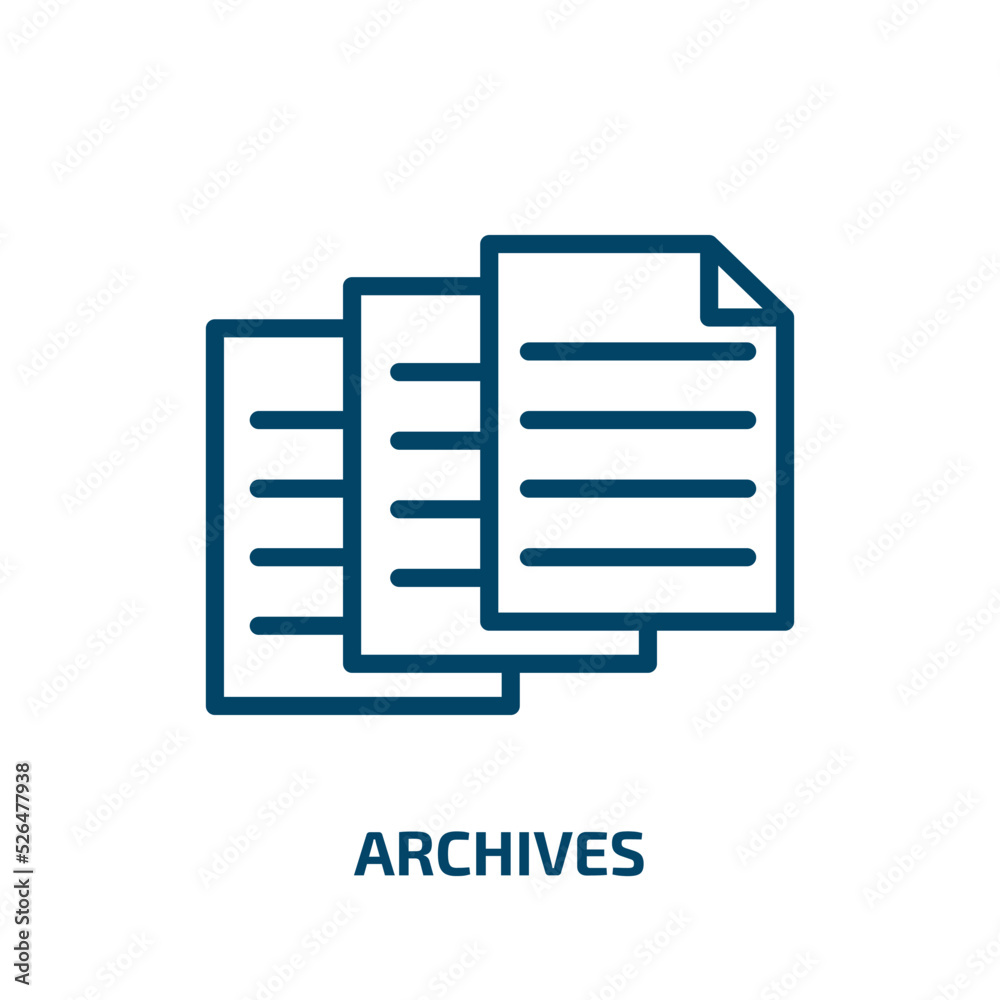 archives icon from education collection. Thin linear archives, archive, file outline icon isolated on white background. Line vector archives sign, symbol for web and mobile archives icon from education collection. Thin linear archives, archive, file outline icon isolated on white background. Line vector archives sign, symbol for web and mobile