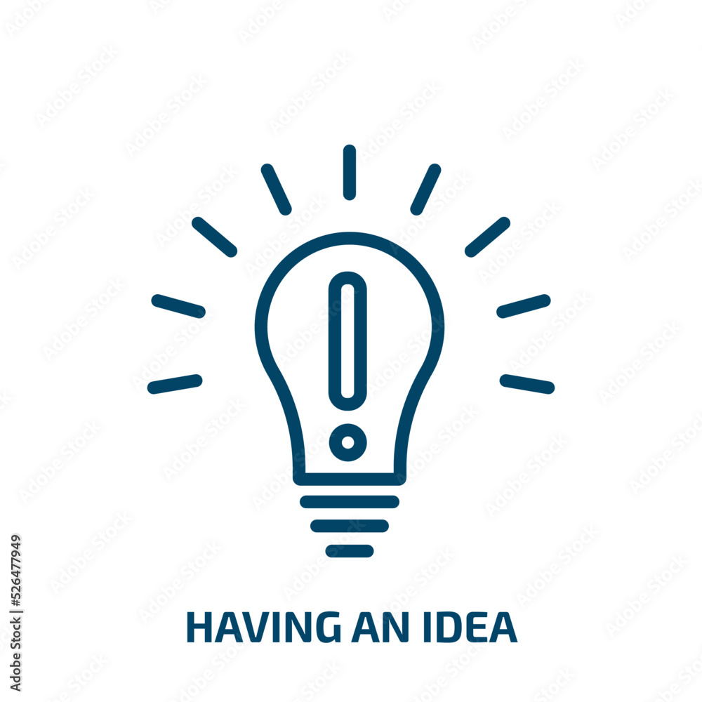 having an idea icon from education collection. Thin linear having an idea, business, idea outline icon isolated on white background. Line vector having an idea sign, symbol for web and mobile having an idea icon from education collection. Thin linear having an idea, business, idea outline icon isolated on white background. Line vector having an idea sign, symbol for web and mobile