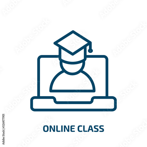 online class icon from education collection. Thin linear online class, technology, online outline icon isolated on white background. Line vector online class sign, symbol for web and mobile