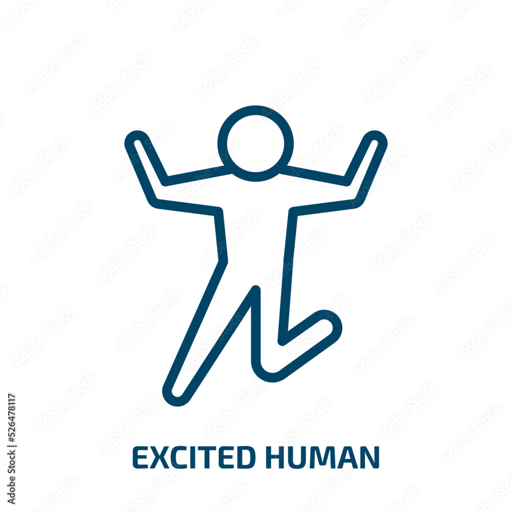 excited human icon from feelings collection. Thin linear excited human, person, human outline icon isolated on white background. Line vector excited human sign, symbol for web and mobile excited human icon from feelings collection. Thin linear excited human, person, human outline icon isolated on white background. Line vector excited human sign, symbol for web and mobile