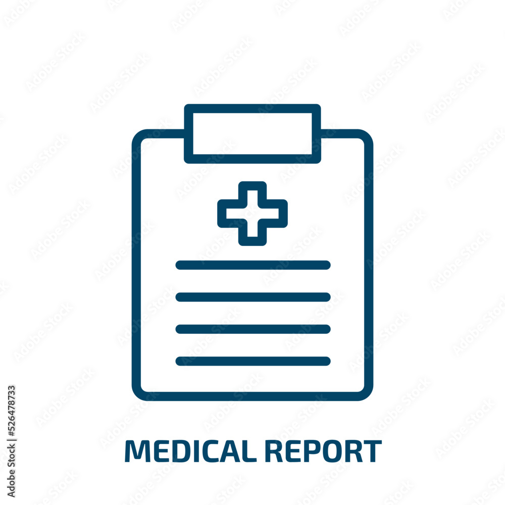 medical report icon from health and medical collection. Thin linear medical report, medical, data outline icon isolated on white background. Line vector medical report sign, symbol for web and mobile medical report icon from health and medical collection. Thin linear medical report, medical, data outline icon isolated on white background. Line vector medical report sign, symbol for web and mobile