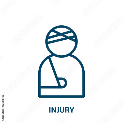 injury icon from health and medical collection. Thin linear injury, care, health outline icon isolated on white background. Line vector injury sign, symbol for web and mobile