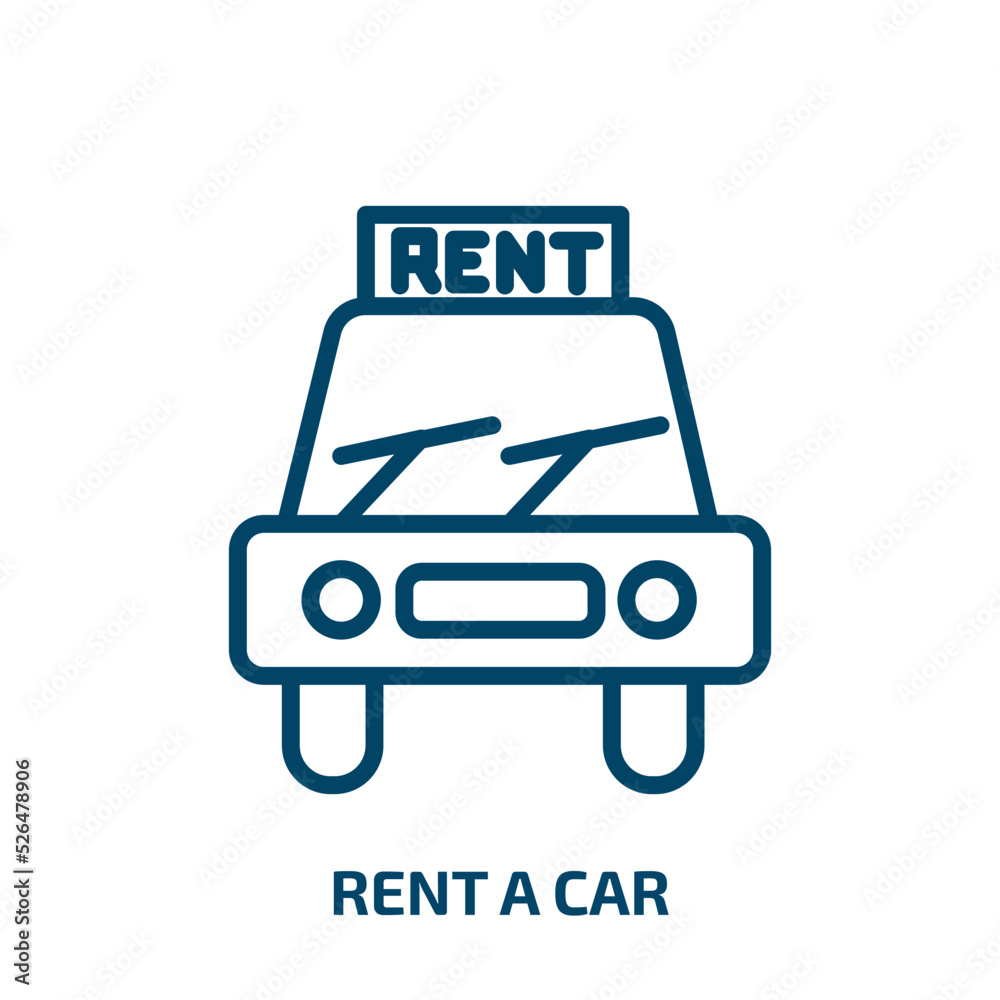 rent a car icon from hotel and restaurant collection. Thin linear rent a car, rent, car outline icon isolated on white background. Line vector rent a car sign, symbol for web and mobile rent a car icon from hotel and restaurant collection. Thin linear rent a car, rent, car outline icon isolated on white background. Line vector rent a car sign, symbol for web and mobile