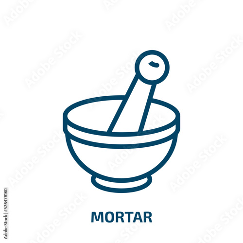 mortar icon from kitchen collection. Thin linear mortar, herbal, therapy outline icon isolated on white background. Line vector mortar sign, symbol for web and mobile
