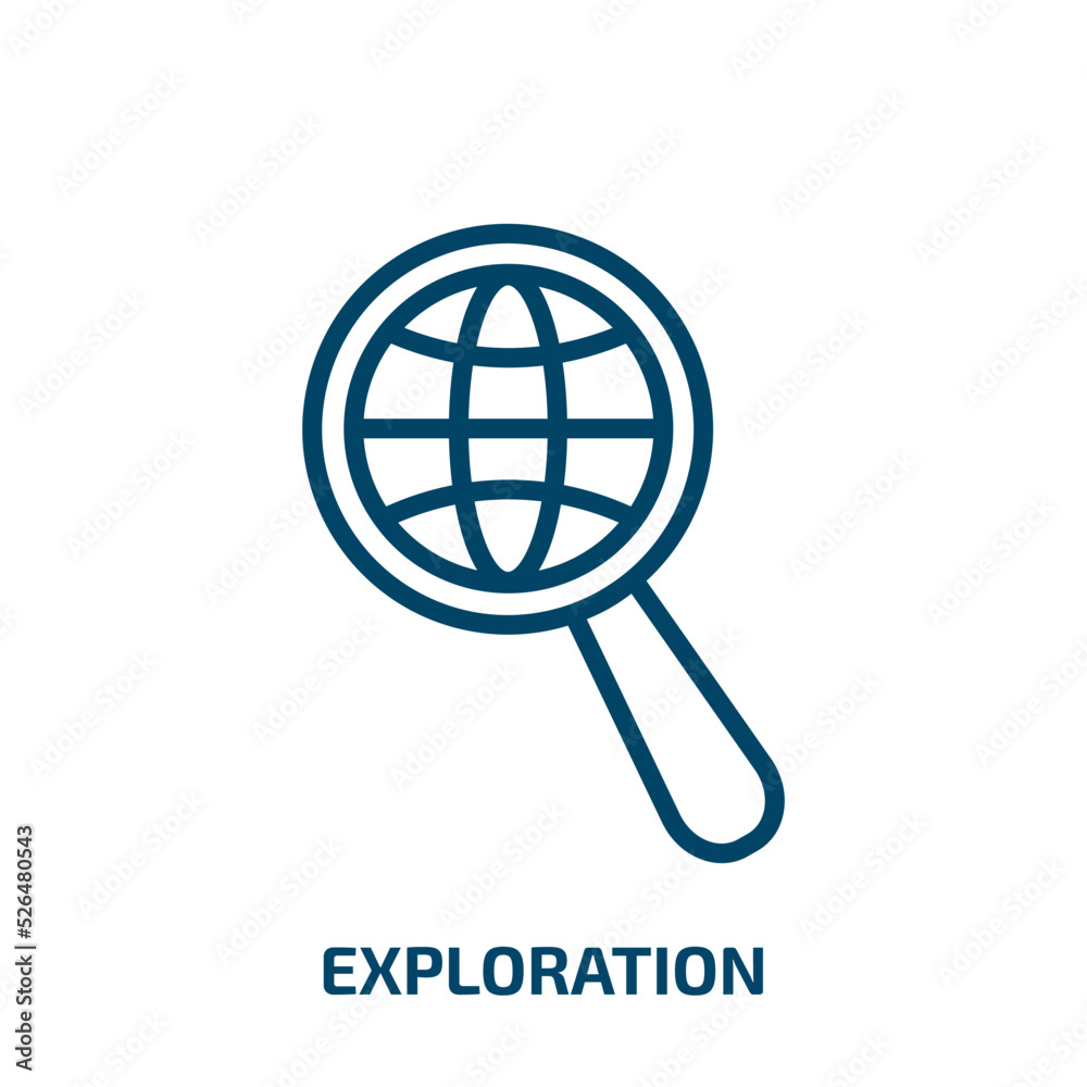 exploration icon from startup stategy and success collection. Thin linear exploration, explore, research outline icon isolated on white background. Line vector exploration sign, symbol for web and exploration icon from startup stategy and success collection. Thin linear exploration, explore, research outline icon isolated on white background. Line vector exploration sign, symbol for web and