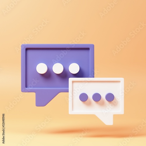Two speech bubbles or comment sign symbols on orange background. 3d rendering.