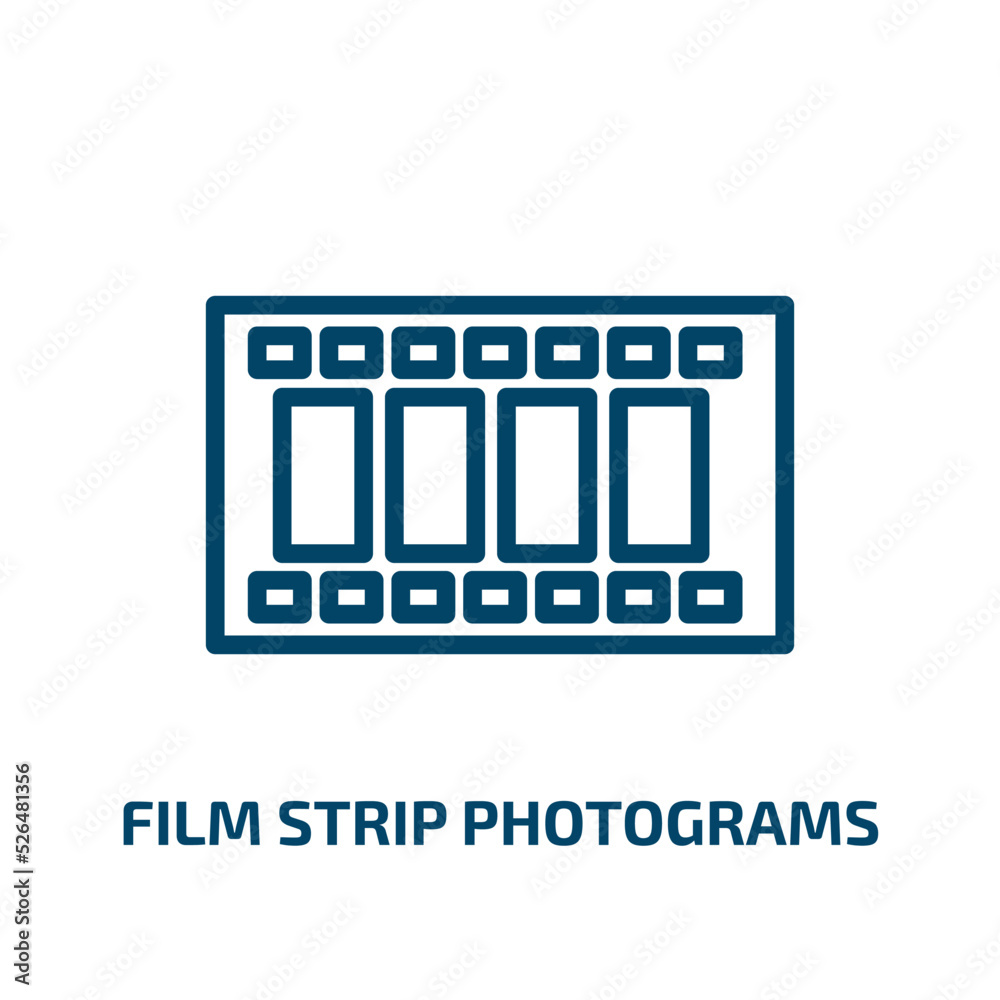 film strip photograms icon from tools and utensils collection. Thin linear film strip photograms, movie, strip outline icon isolated on white background. Line vector film strip photograms sign, symbol film strip photograms icon from tools and utensils collection. Thin linear film strip photograms, movie, strip outline icon isolated on white background. Line vector film strip photograms sign, symbol