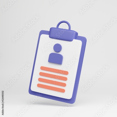 3d rendering cartoon style minimal CV Resume icon. Job search, human resources, business, job interview, hr, recruitment concept.