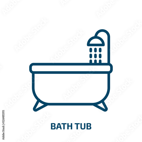 bath tub icon from tools and utensils collection. Thin linear bath tub, tub, shower outline icon isolated on white background. Line vector bath tub sign, symbol for web and mobile