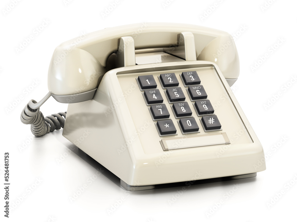 Retro analogue telephone with keys isolated on white background. 3D illustration Retro analogue telephone with keys isolated on white background. 3D illustration