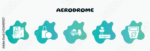 aerodrome filled icons set. flat icons such as final call, tow, air traffic controller, ticket validator, or down icon collection. can be used web and mobile.