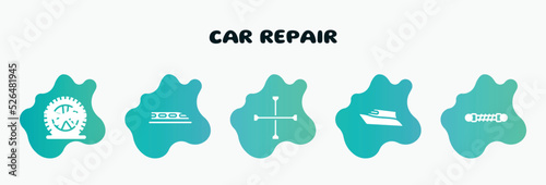 car repair filled icons set. flat icons such as hyperloop, cross wrench, speed boat, damper, flat tire icon collection. can be used web and mobile.
