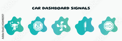 car dashboard signals filled icons set. flat icons such as hoist, ventilating fan, knife in sheath, one way, air outlet icon collection. can be used web and mobile. photo