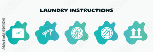 laundry instructions filled icons set. flat icons such as flyover bridge, no littering, upstairs, lift, 50 degrees minium agitation icon collection. can be used web and mobile.