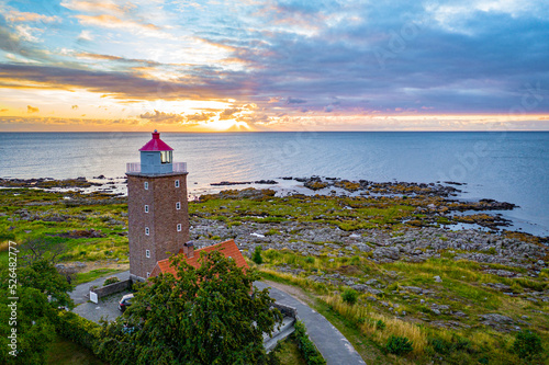 aerial view of lighthouse on the coast of the baltic sea on bornholm denmark