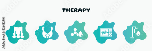 therapy filled icons set. flat icons such as bib, trans fat, icu, intravenous, inversion therapy icon collection. can be used web and mobile.