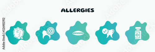 allergies filled icons set. flat icons such as dental care, soya, healthy tooth, sleeping pills, immunity icon collection. can be used web and mobile.