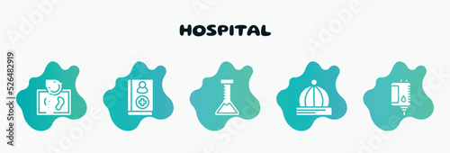 hospital filled icons set. flat icons such as handbook, medical lab, baby hat, blood bag, otoscope icon collection. can be used web and mobile.
