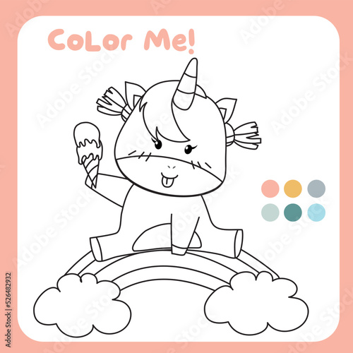 Coloring unicorn worksheet for children. Educational printable worksheet. Motor skills for children. Vector illustrations. 