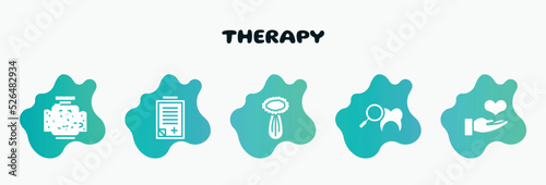 therapy filled icons set. flat icons such as admision form, celery, dental checkup, donator, thalassotherapy icon collection. can be used web and mobile.