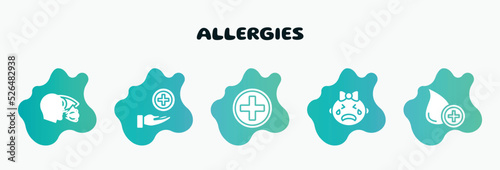 allergies filled icons set. flat icons such as medical service, red cross, crying, donor, conjunctivitis icon collection. can be used web and mobile.