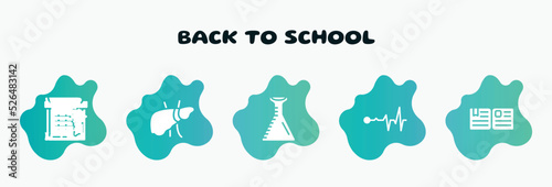 back to school filled icons set. flat icons such as liver, volumetric flask, life, essay, timetable icon collection. can be used web and mobile.