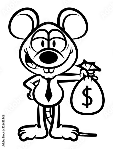 Cartoon illustration of Rat holding a sack of money, best for sticker, Mascot, and coloring book with fight corruption themes